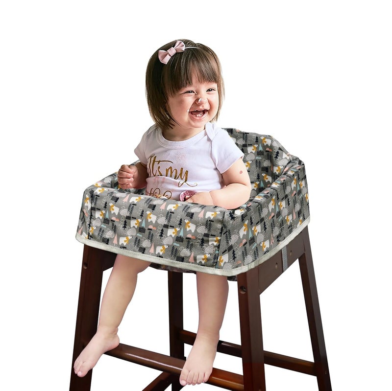 Solfres Dual-Belt Baby High Chair Cover, Upgrade Version, for Wooden or Restaurant High Chair, Sturdy and Robust Material, Waterproof Washable Stain and Slip Resistant, Gray Polar Bear - Image 1